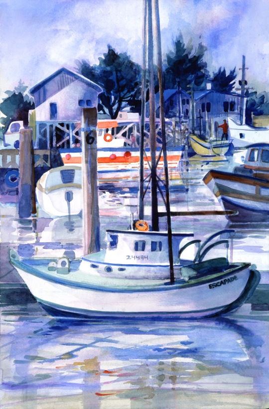 Monterey Bay boat watercolor painting Margy Gates
