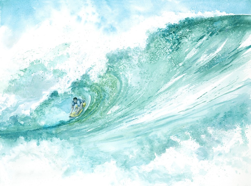 Surfer wave watercolor painting Margy Gates