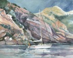 Santa Cruz Channel Islands boat watercolor painting Margy Gates
